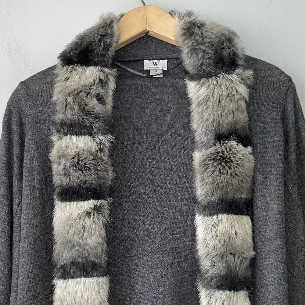 Faux Fur Trimmed Duster Size S Witchy Mobwife Fairy Grunge Cardigan Asymmetrical - Picture 2 of 8